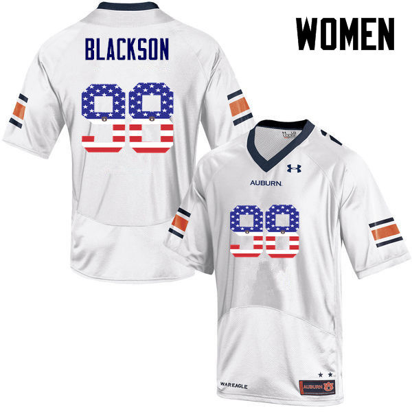 Women #98 Angelo Blackson Auburn Tigers USA Flag Fashion College Football Jerseys-White - Click Image to Close
